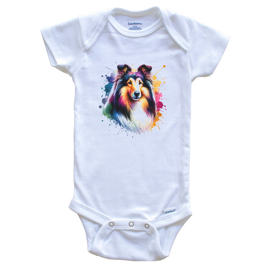 Collie Rainbow Watercolor Portrait Dog Lover Baby Bodysuit - Collie Baby Gift