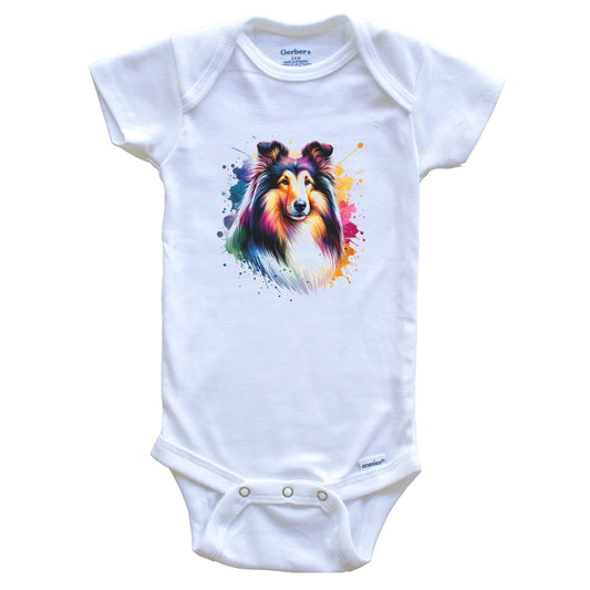 Collie Rainbow Watercolor Portrait Dog Lover Baby Bodysuit - Collie Baby Gift