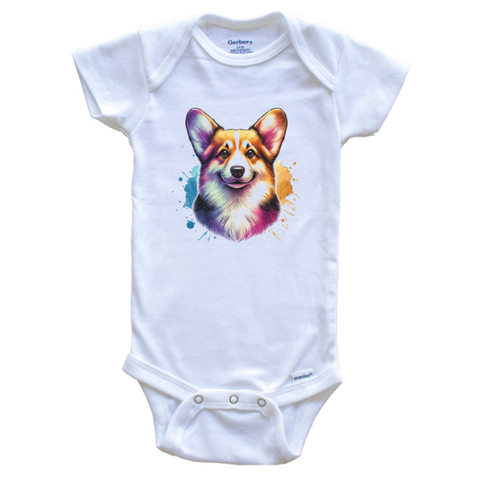 Corgi Rainbow Watercolor Portrait Dog Lover Baby Bodysuit - Corgi Baby Gift