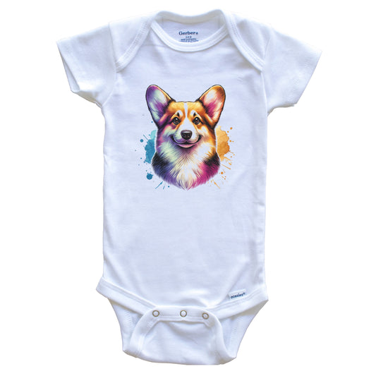 Corgi Rainbow Watercolor Portrait Dog Lover Baby Bodysuit - Corgi Baby Gift