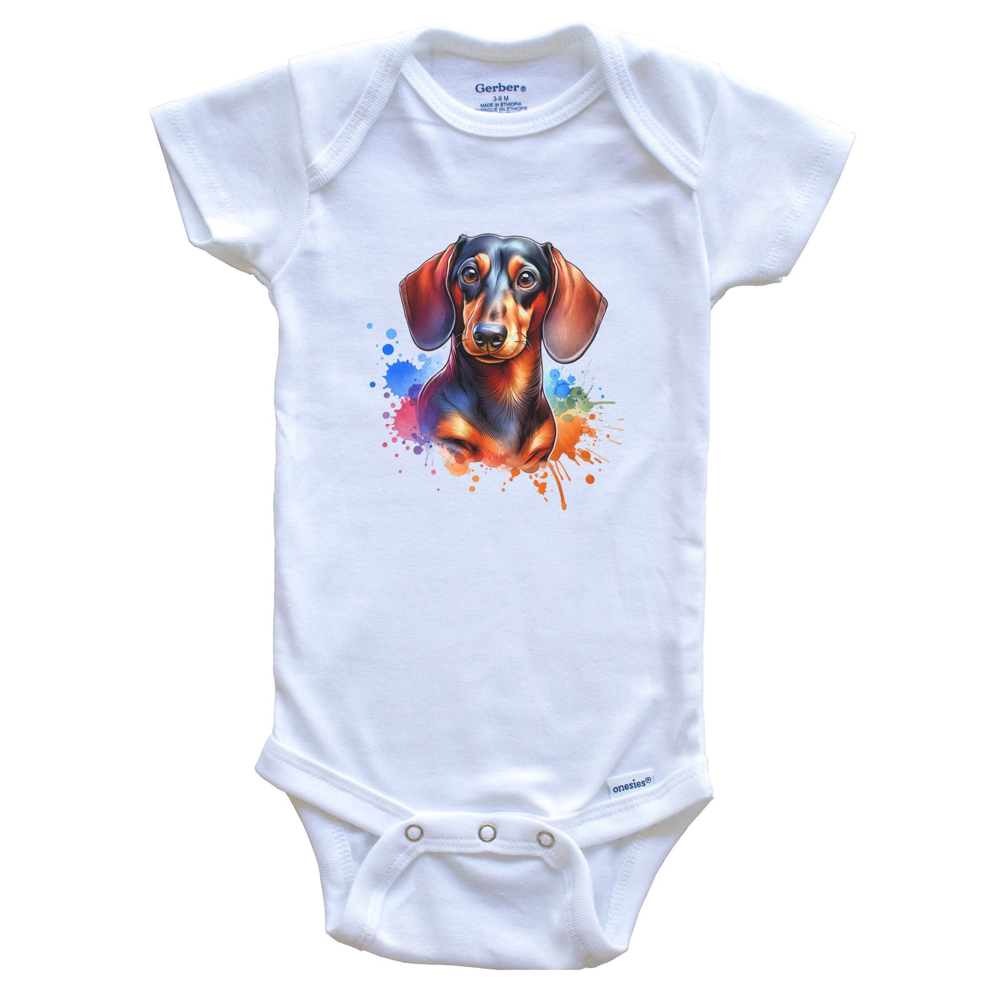 Dachshund Rainbow Watercolor Portrait Dog Lover Baby Bodysuit - Doxen Baby Gift