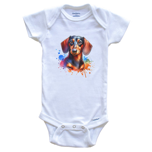 Dachshund Rainbow Watercolor Portrait Dog Lover Baby Bodysuit - Doxen Baby Gift