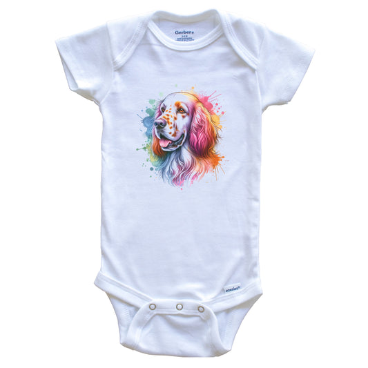 English Setter Rainbow Watercolor Portrait Dog Lover Baby Bodysuit - English Setter Baby Gift