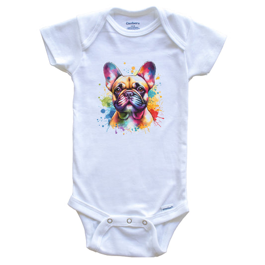 French Bulldog Rainbow Watercolor Portrait Dog Lover Baby Bodysuit - French Bulldog Baby Gift