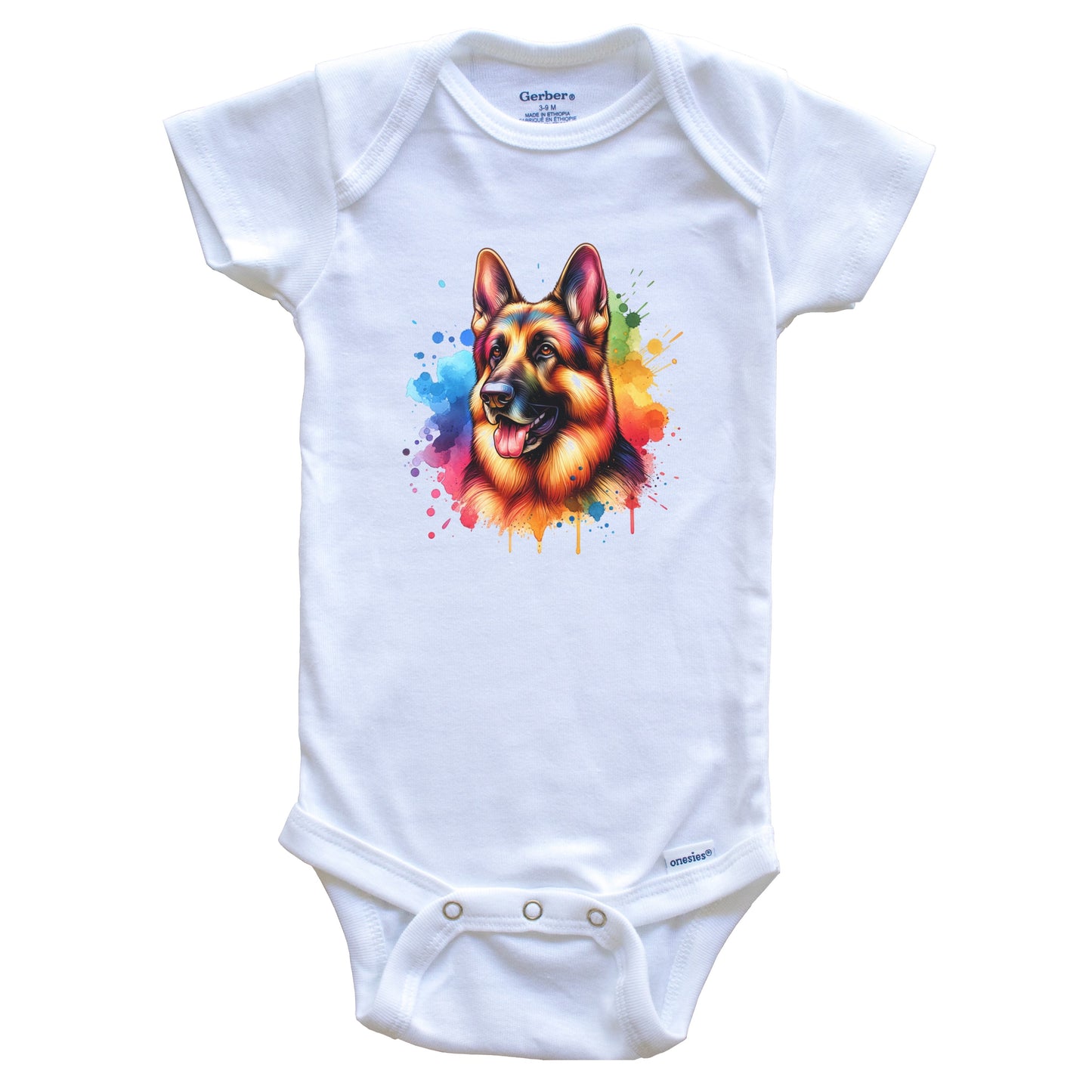 German Shepherd Rainbow Watercolor Portrait Dog Lover Baby Bodysuit - German Shepherd Baby Gift