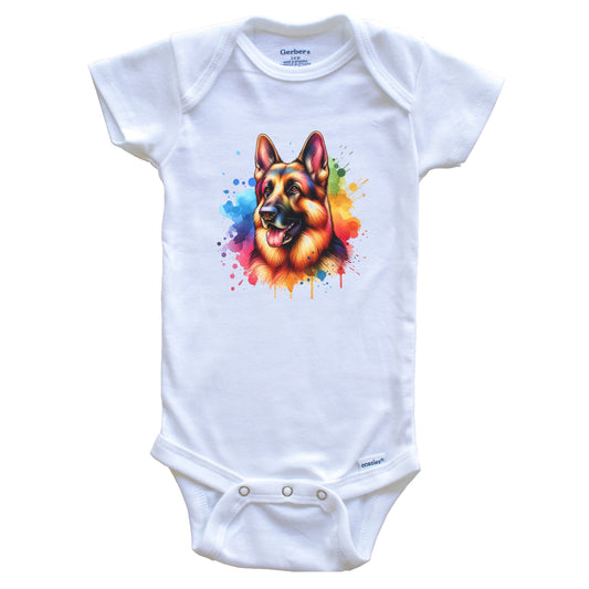 German Shepherd Rainbow Watercolor Portrait Dog Lover Baby Bodysuit - German Shepherd Baby Gift