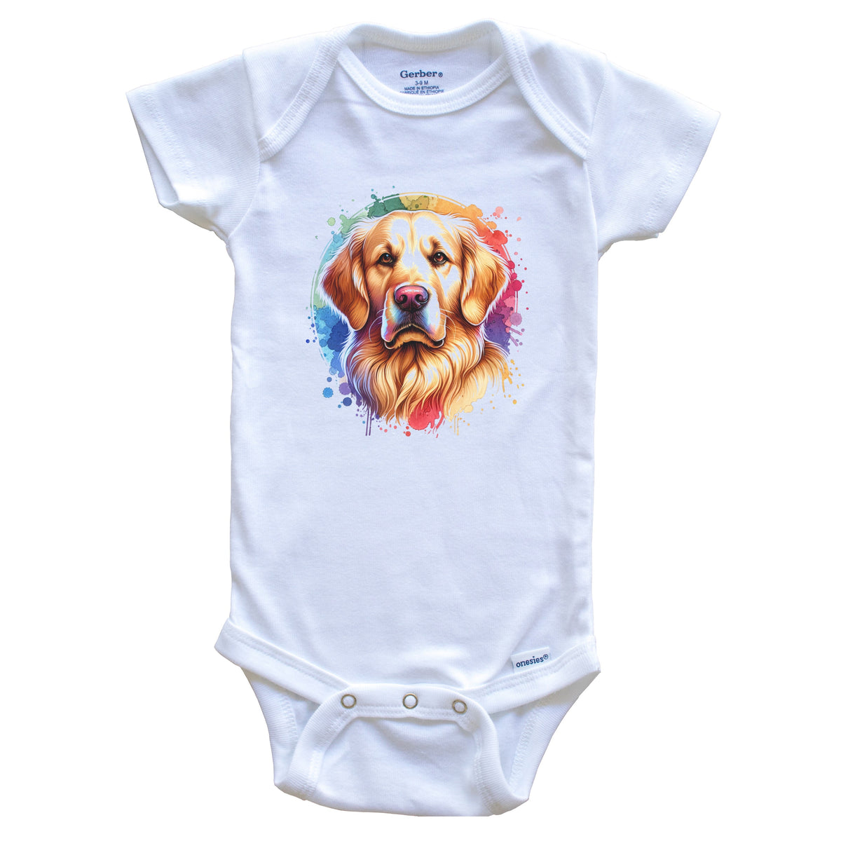 Golden Retriever Rainbow Watercolor Portrait Dog Lover Baby Bodysuit - Golden Retriever Baby Gift
