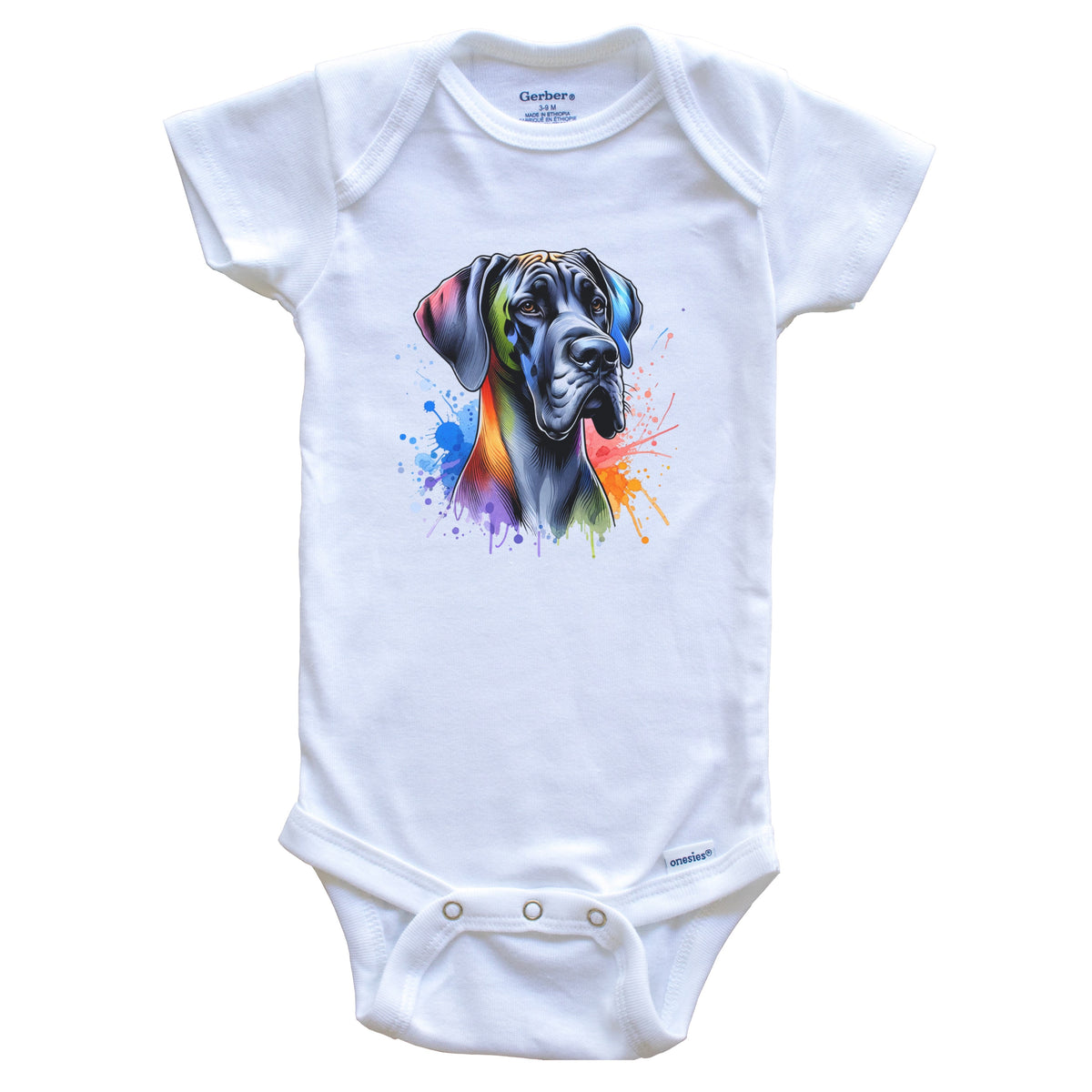 Great Dane Rainbow Watercolor Portrait Dog Lover Baby Bodysuit - Great Dane Baby Gift