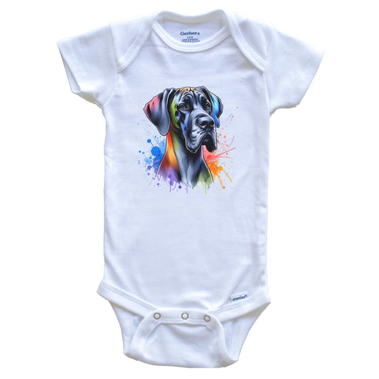 Great Dane Rainbow Watercolor Portrait Dog Lover Baby Bodysuit - Great Dane Baby Gift