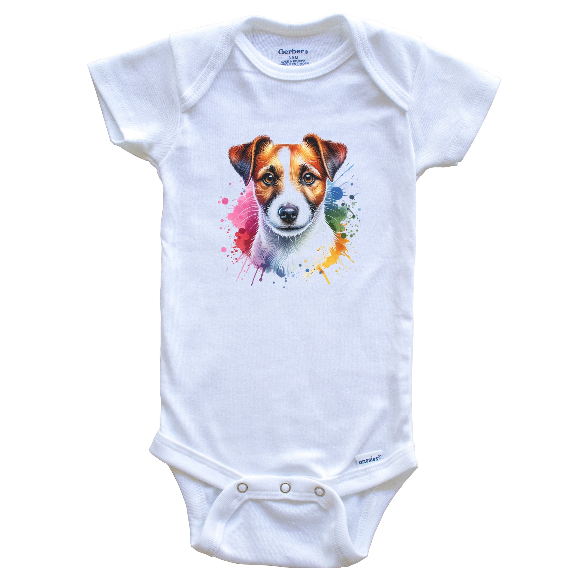 Jack Russell Terrier Rainbow Watercolor Portrait Dog Lover Baby Bodysuit - Jack Russell Baby Gift