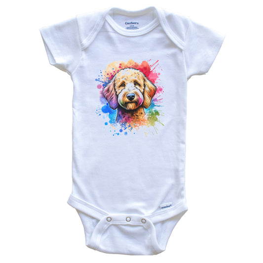 Labradoodle Rainbow Watercolor Portrait Dog Lover Baby Bodysuit - Labradoodle Baby Gift