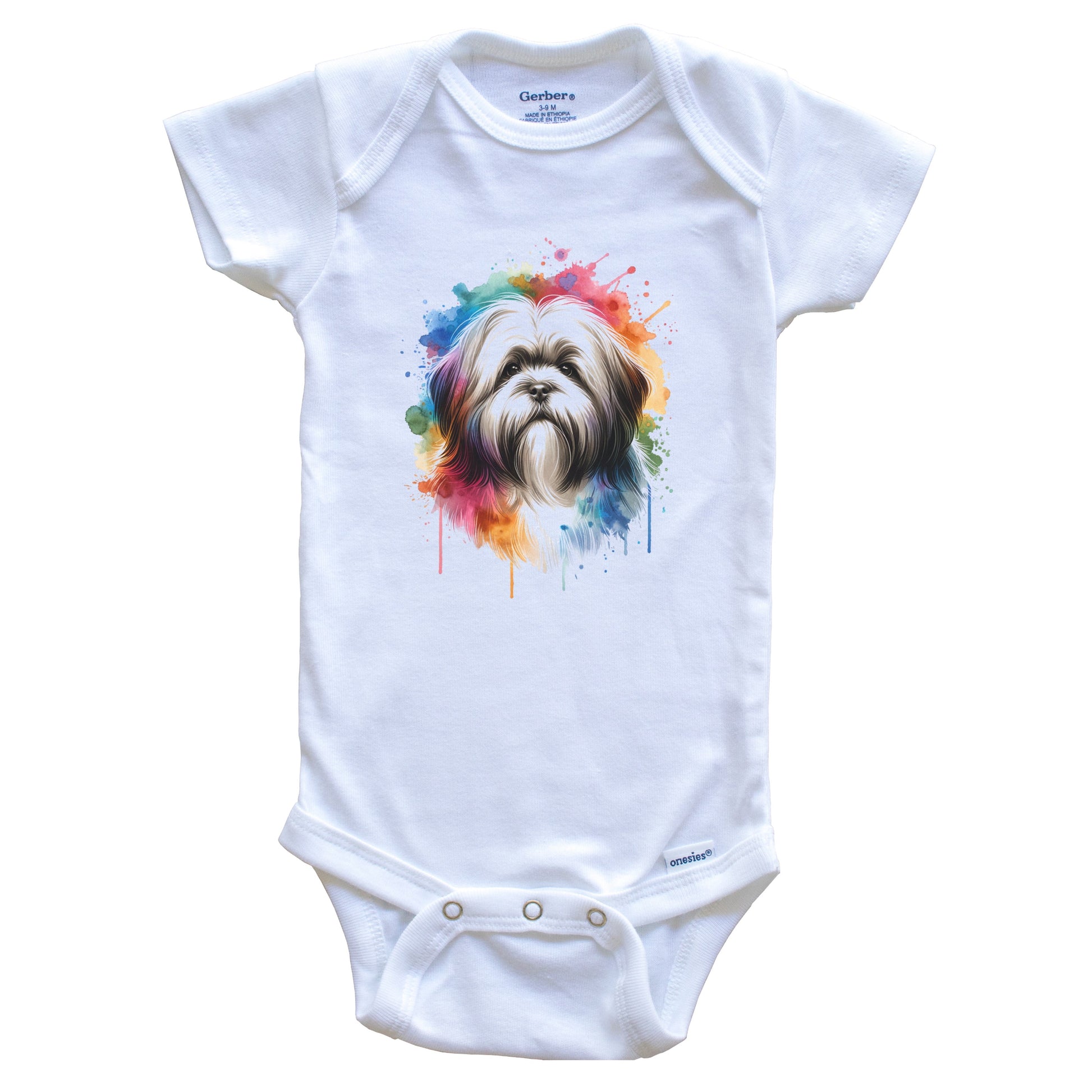 Lhasa Apso Rainbow Watercolor Portrait Dog Lover Baby Bodysuit - Lhasa Apso Baby Gift