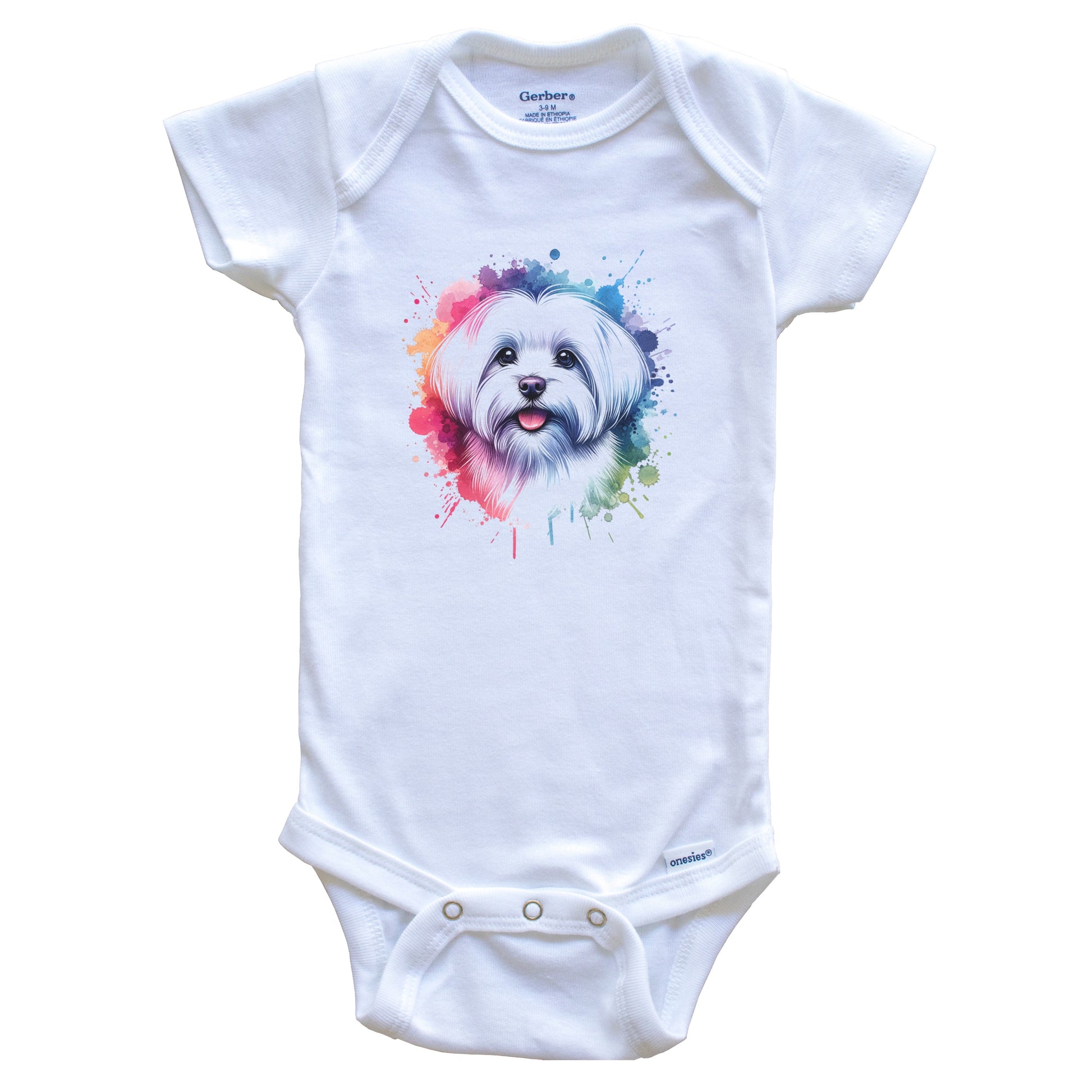 Maltese Rainbow Watercolor Portrait Dog Lover Baby Bodysuit - Maltese Baby Gift