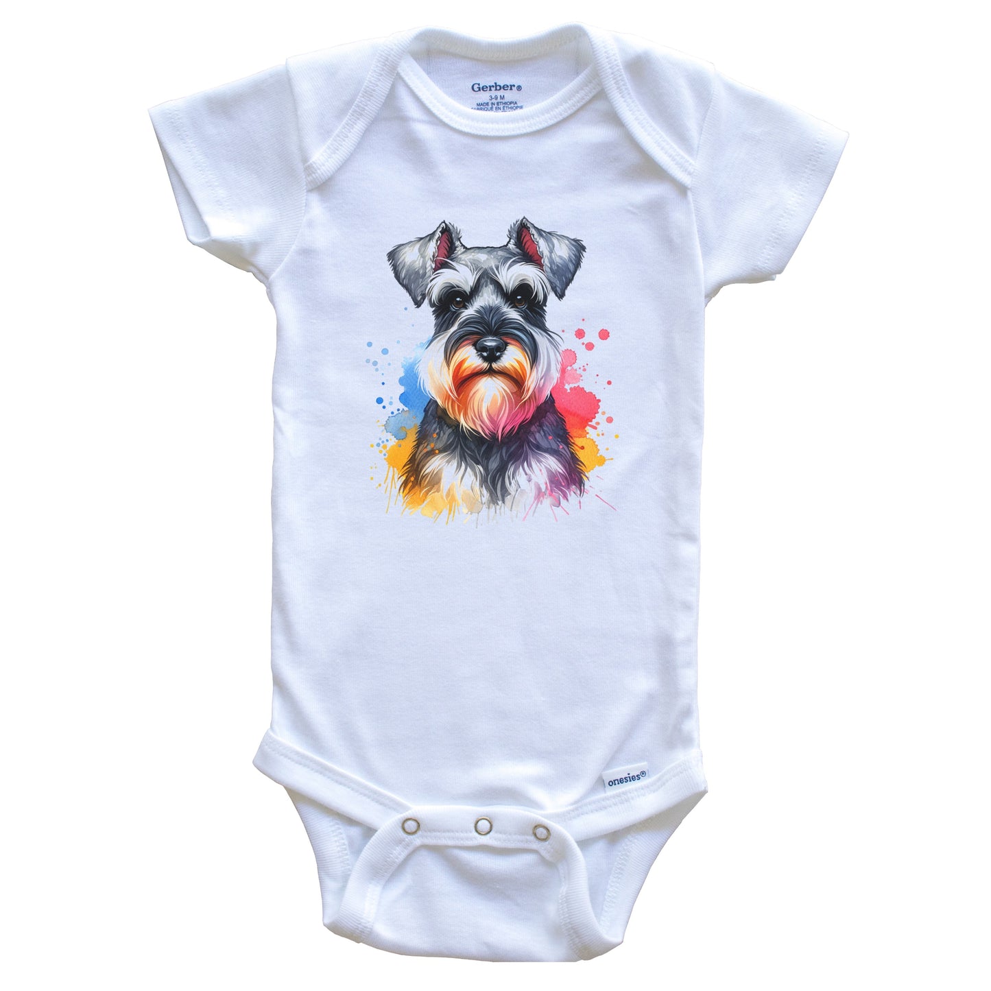 Miniature Schnauzer Rainbow Watercolor Portrait Dog Lover Baby Bodysuit - Miniature Schnauzer Baby Gift