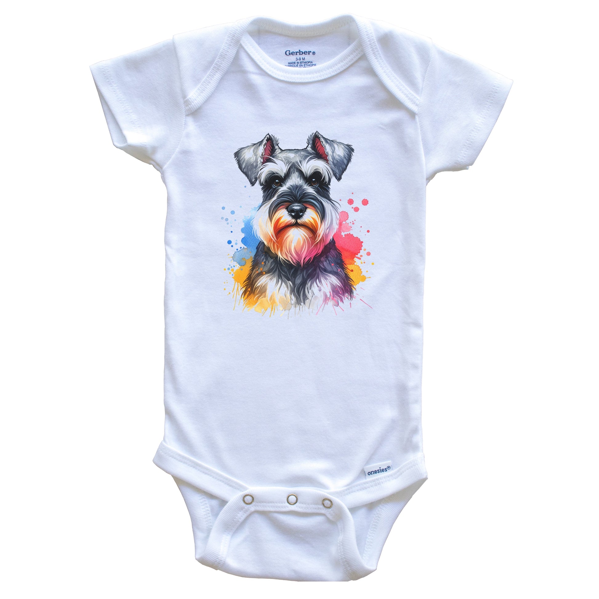 Miniature Schnauzer Rainbow Watercolor Portrait Dog Lover Baby Bodysuit - Miniature Schnauzer Baby Gift