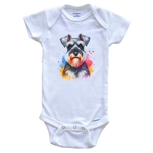 Miniature Schnauzer Rainbow Watercolor Portrait Dog Lover Baby Bodysuit - Miniature Schnauzer Baby Gift