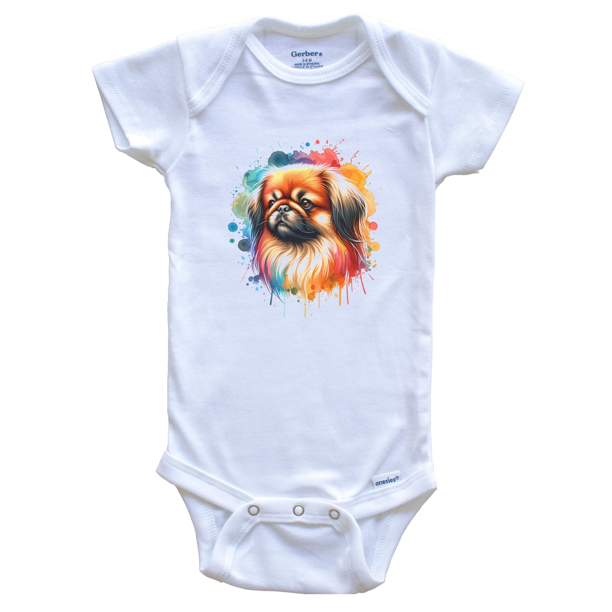 Pekingese Rainbow Watercolor Portrait Dog Lover Baby Bodysuit - Pekingese Baby Gift