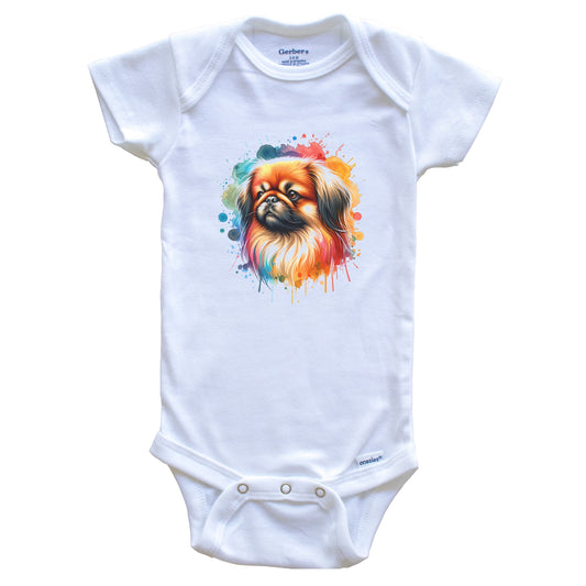 Pekingese Rainbow Watercolor Portrait Dog Lover Baby Bodysuit - Pekingese Baby Gift