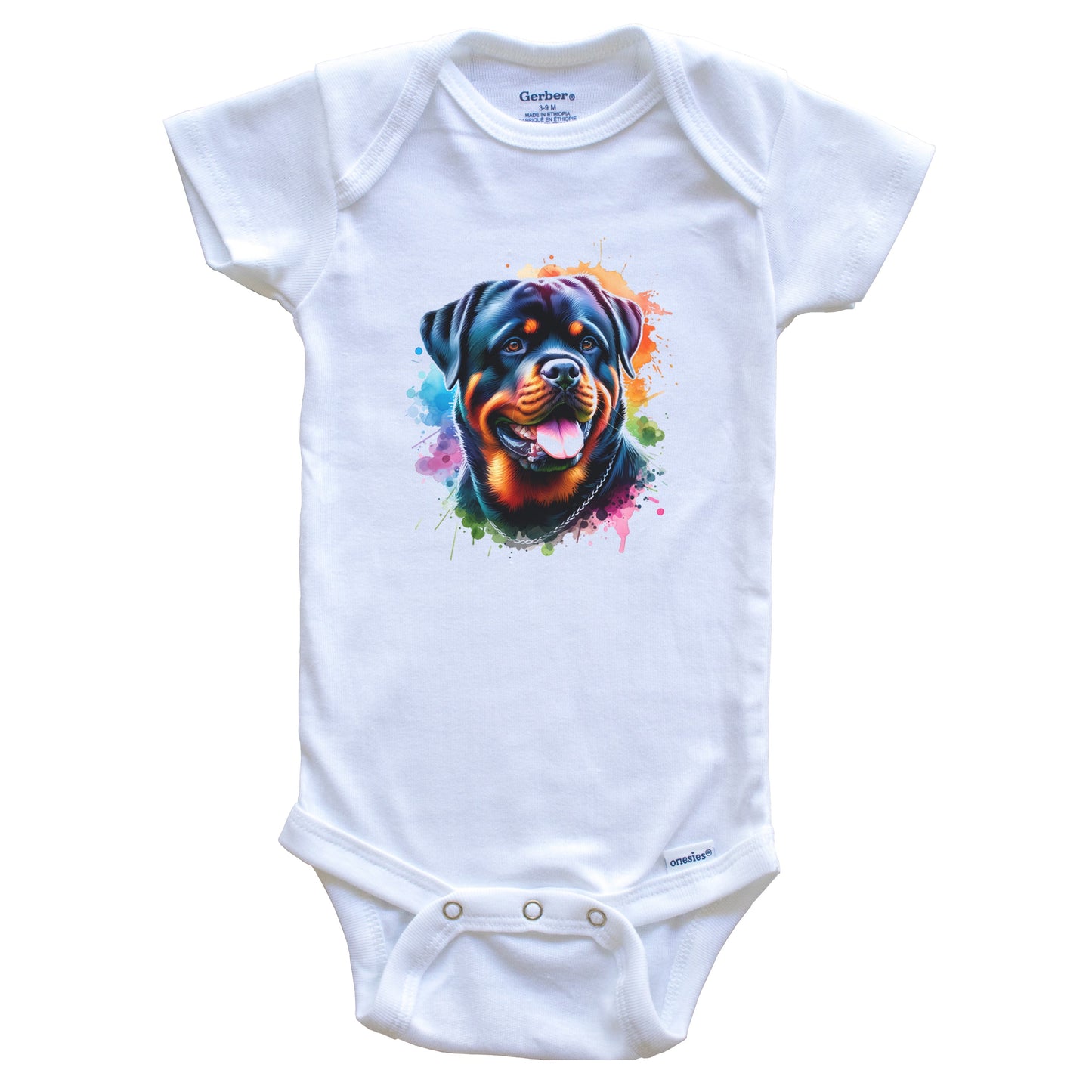 Rottweiler Rainbow Watercolor Portrait Dog Lover Baby Bodysuit - Rottweiler Baby Gift