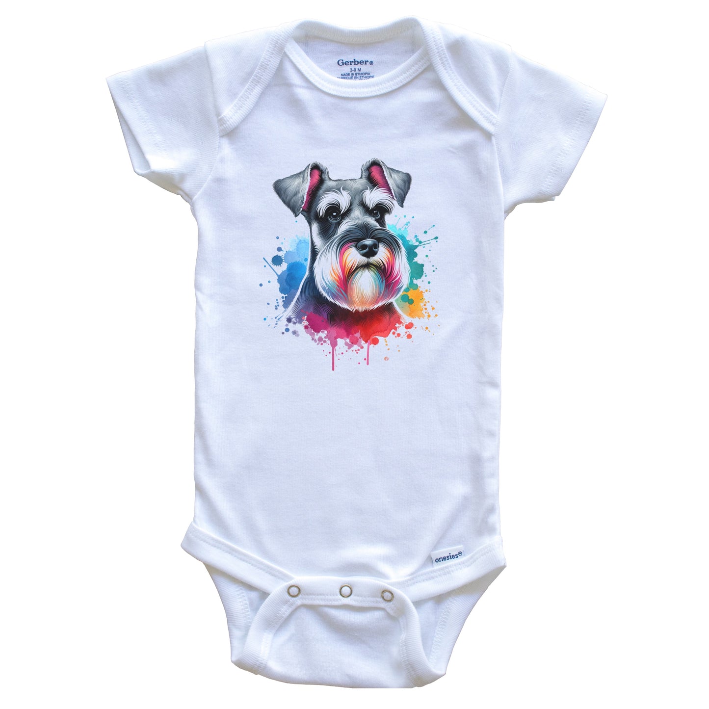 Schnauzer Rainbow Watercolor Portrait Dog Lover Baby Bodysuit - Schnauzer Baby Gift