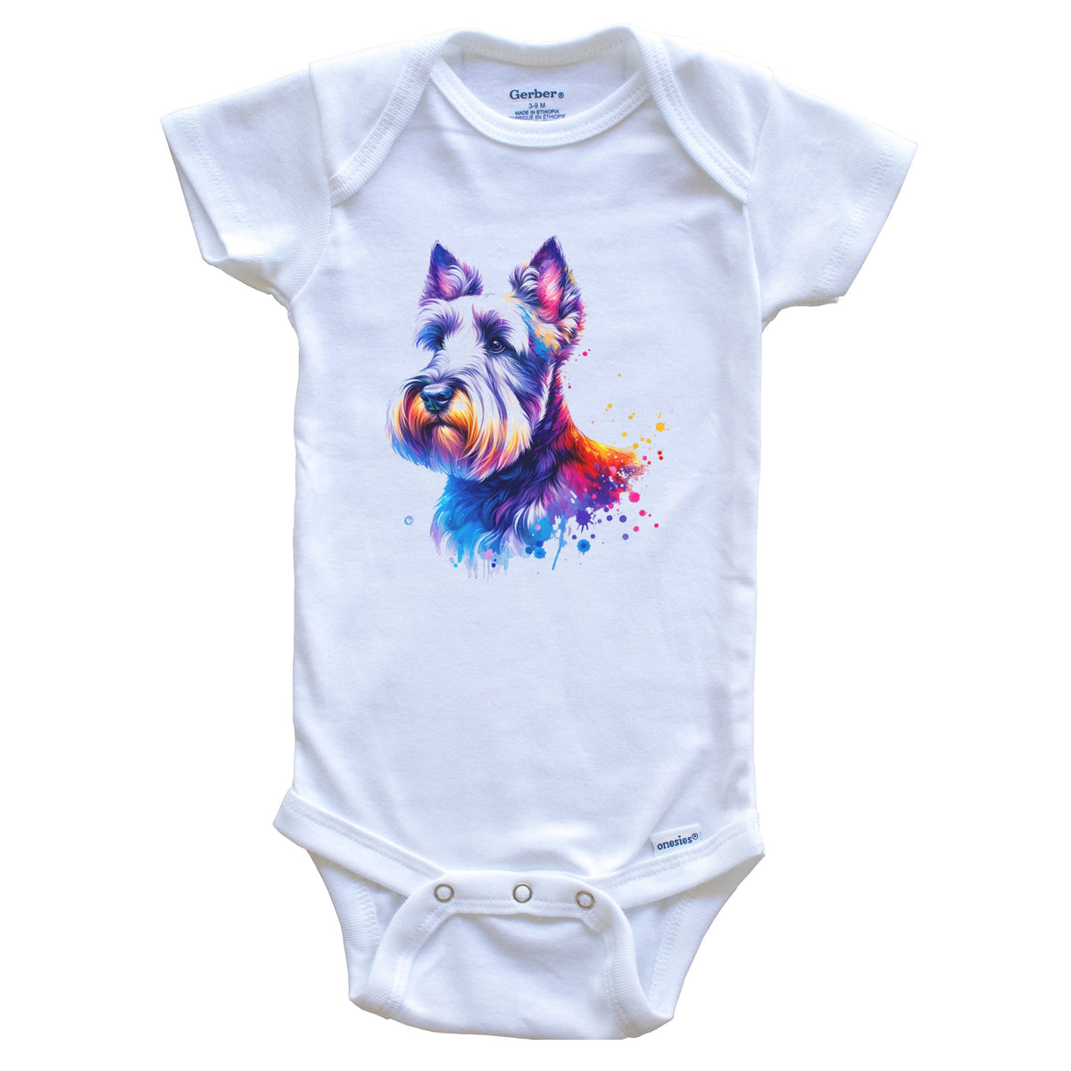 Scottish Terrier Rainbow Watercolor Portrait Dog Lover Baby Bodysuit - Scottie Baby Gift