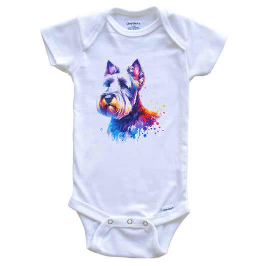 Scottish Terrier Rainbow Watercolor Portrait Dog Lover Baby Bodysuit - Scottie Baby Gift