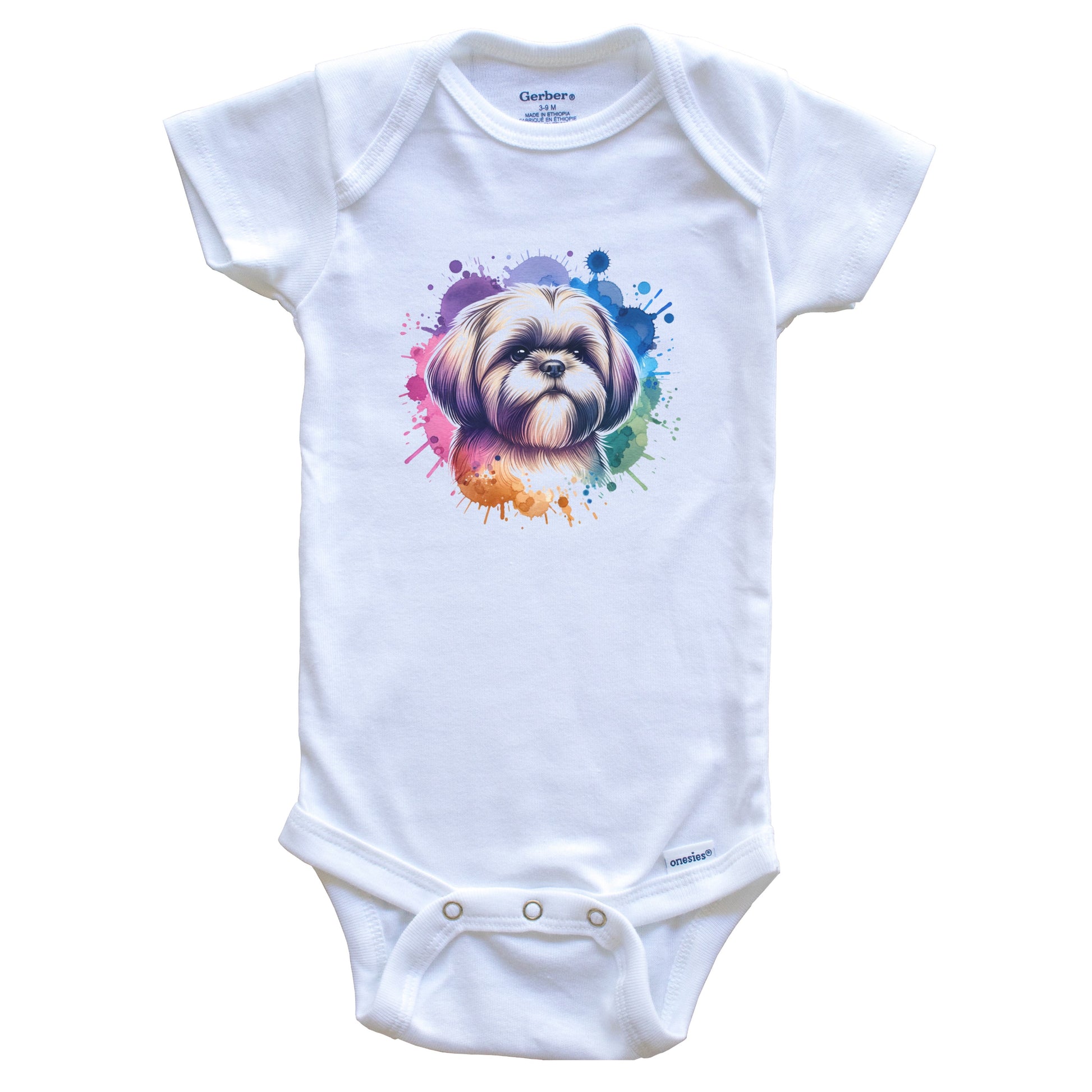Shih Tzu Rainbow Watercolor Portrait Dog Lover Baby Bodysuit - Shih Tzu Baby Gift