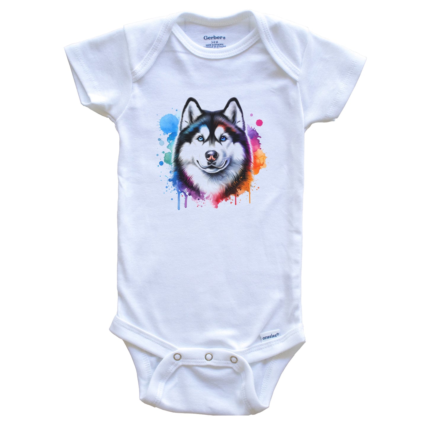 Siberian Husky Rainbow Watercolor Portrait Dog Lover Baby Bodysuit - Husky Baby Gift