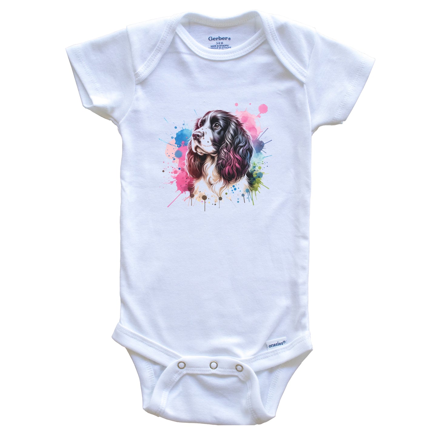 Springer Spaniel Rainbow Watercolor Portrait Dog Lover Baby Bodysuit - Springer Spaniel Baby Gift