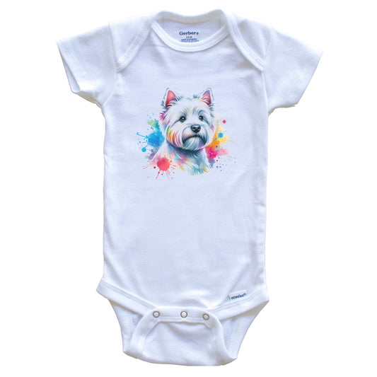 West Highland Terrier Rainbow Watercolor Portrait Dog Lover Baby Bodysuit - Westie Baby Gift