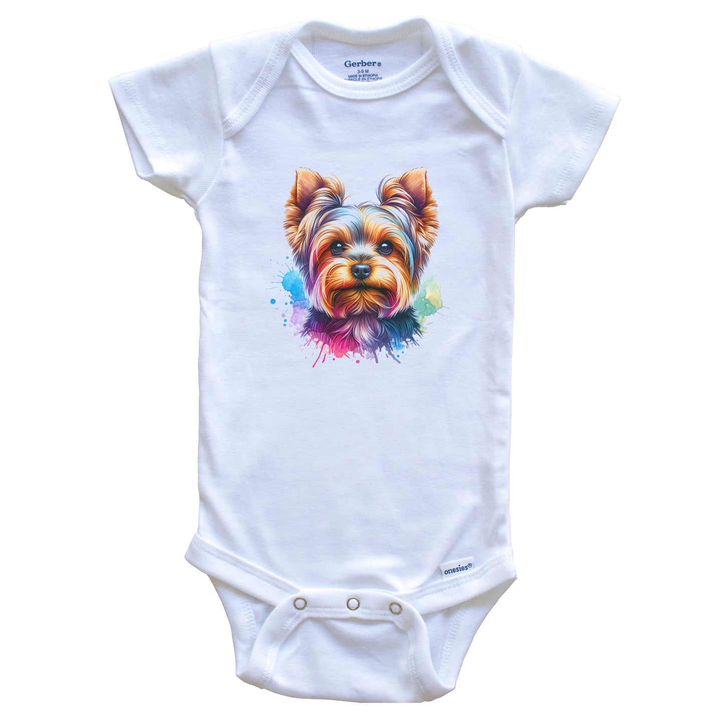 Yorkshire Terrier Rainbow Watercolor Portrait Dog Lover Baby Bodysuit - Yorkie Baby Gift