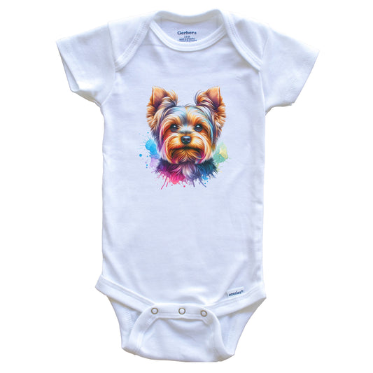 Yorkshire Terrier Rainbow Watercolor Portrait Dog Lover Baby Bodysuit - Yorkie Baby Gift