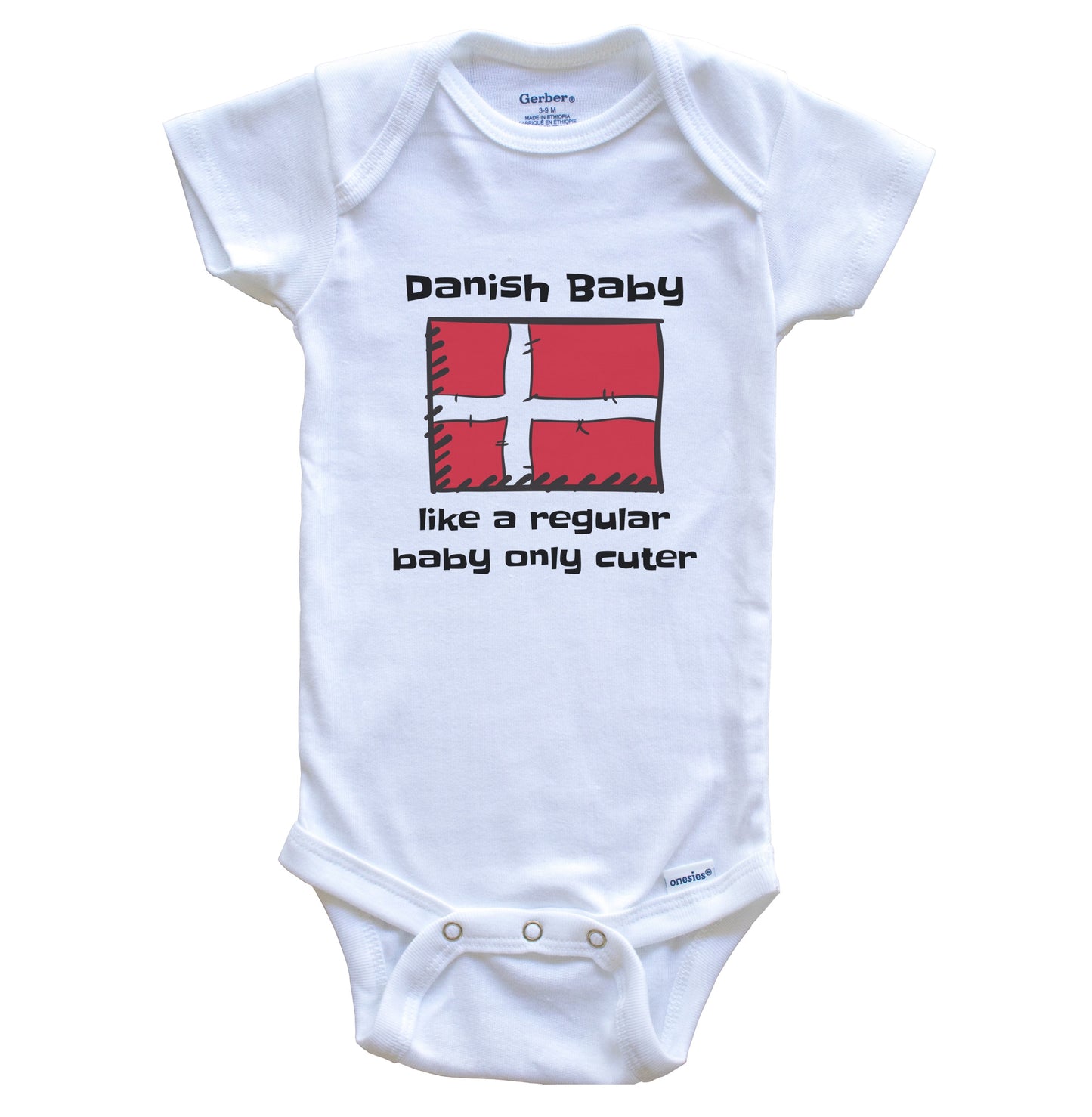 Danish Baby Like A Regular Baby Only Cuter Funny Denmark Flag Baby Bodysuit