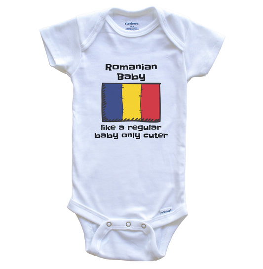 Romanian Baby Like A Regular Baby Only Cuter Funny Romania Flag Baby Bodysuit