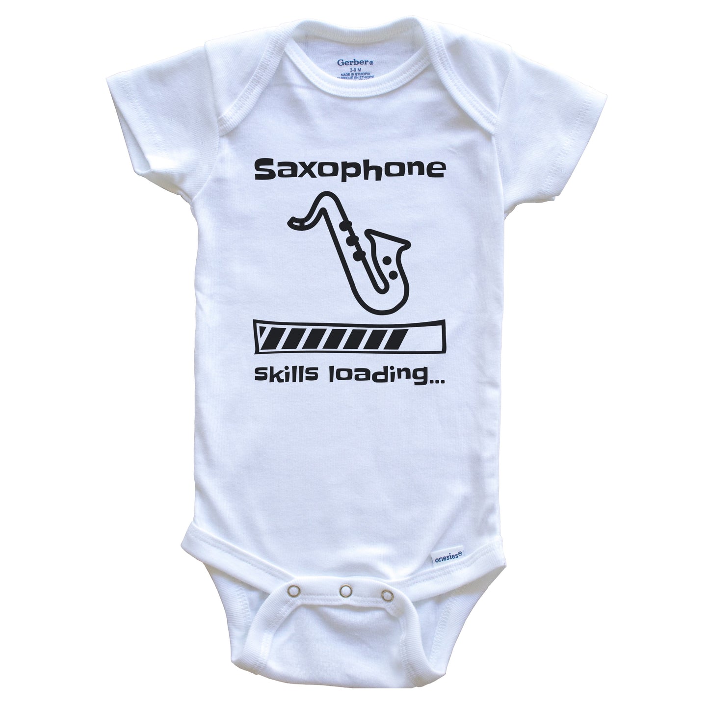 Saxophone Skills Loading Funny Sax Player Baby Bodysuit