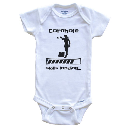 Cornhole Skills Loading Funny Female Cornhole Player Baby Bodysuit