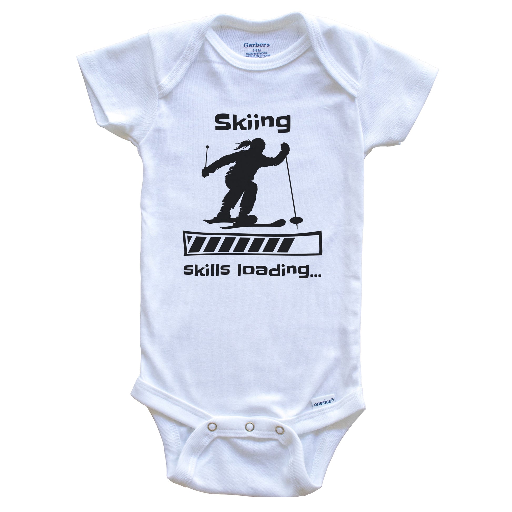 Skiing Skills Loading Funny Female Skier Baby Bodysuit