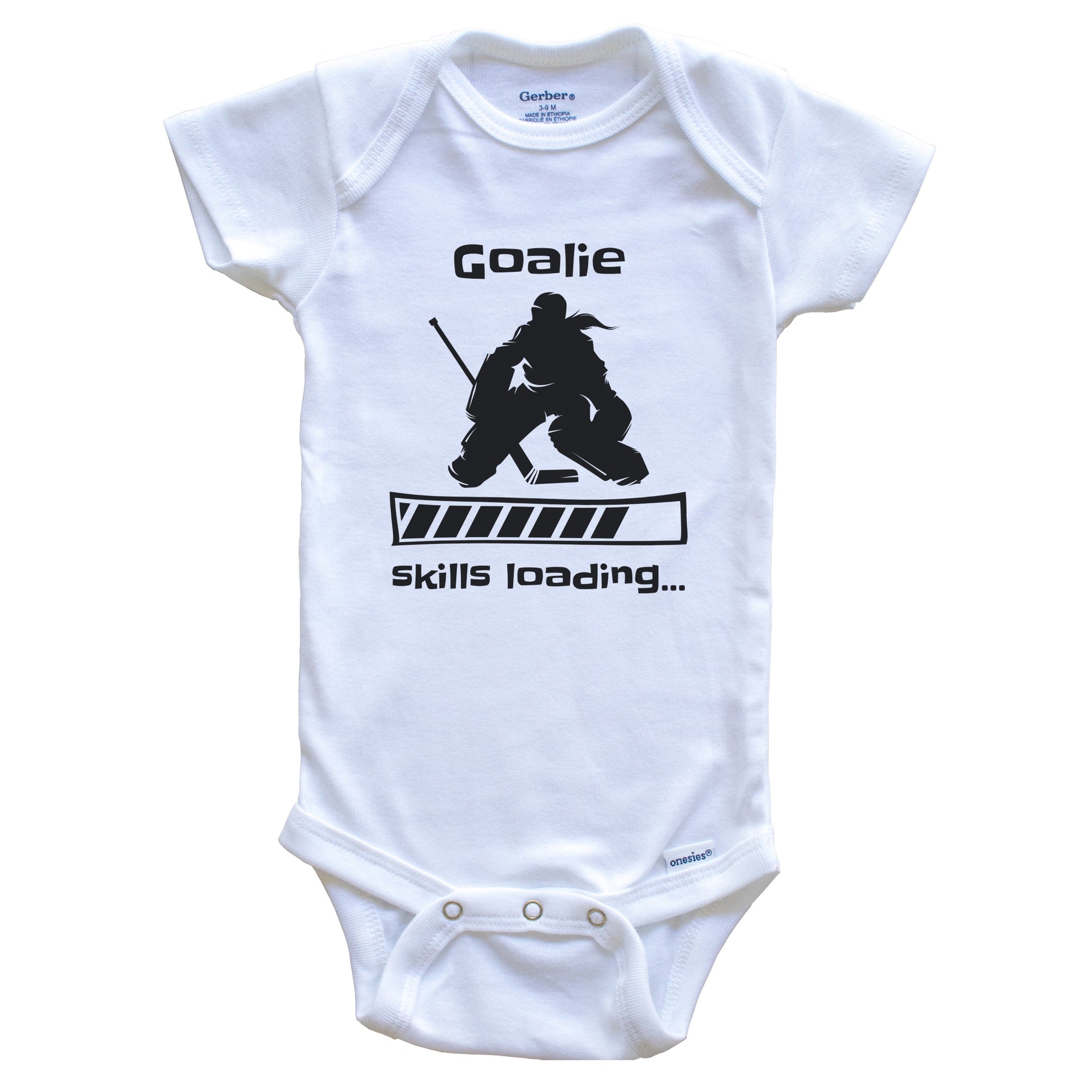 Goalie Skills Loading Funny Girls Hockey Goalie Baby Bodysuit