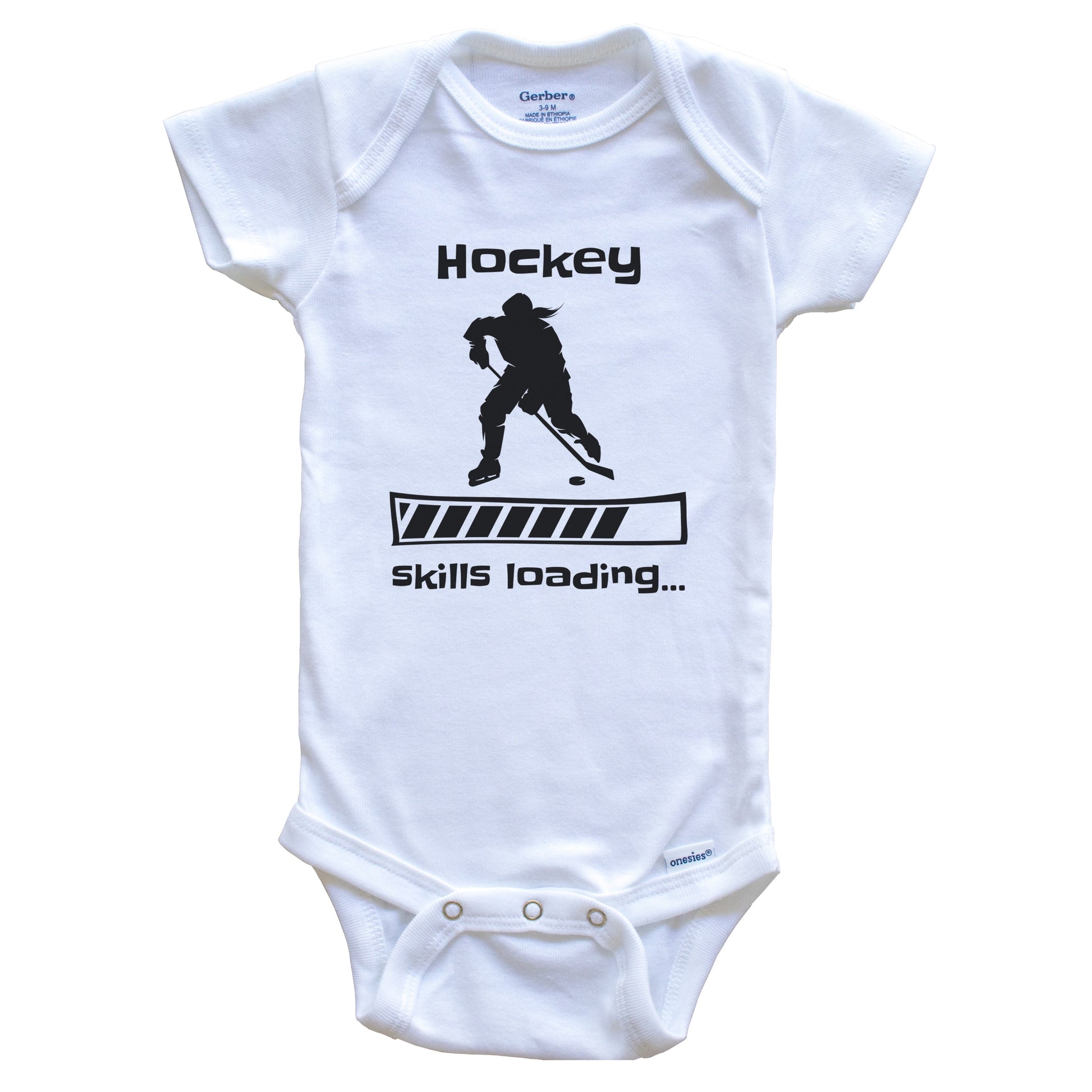 Hockey Skills Loading Funny Girls Hockey Player Baby Bodysuit