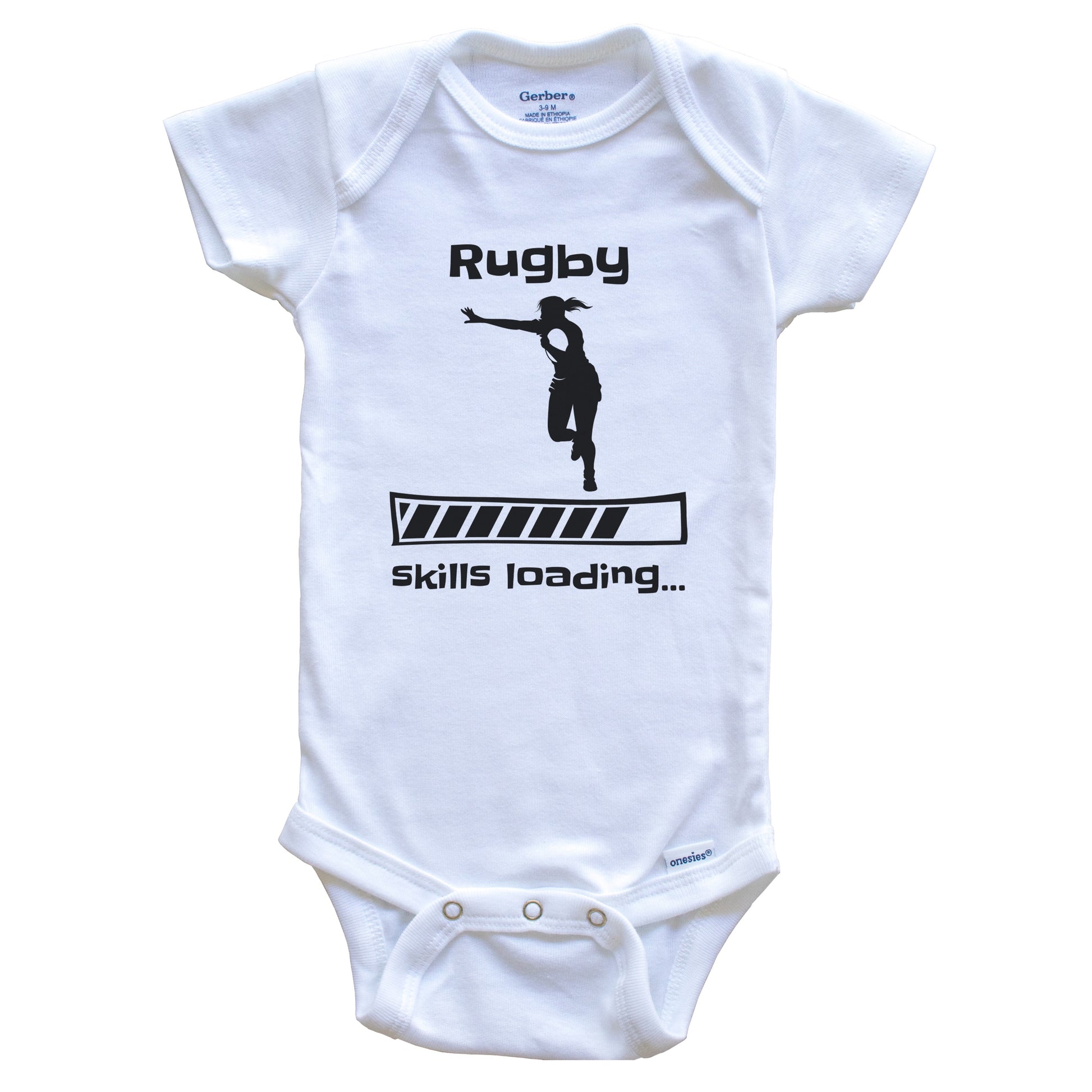 Rugby Skills Loading Funny Girls Rugby Player Baby Bodysuit