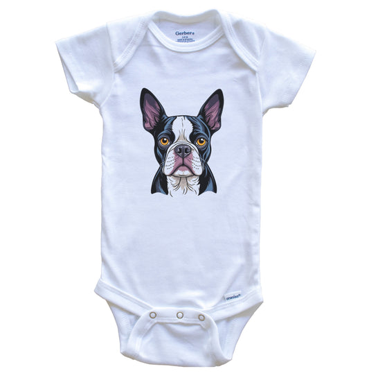 Cute Boston Terrier Dog Breed Baby Bodysuit