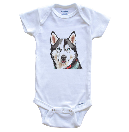 Cute Siberian Husky Dog Breed Baby Bodysuit