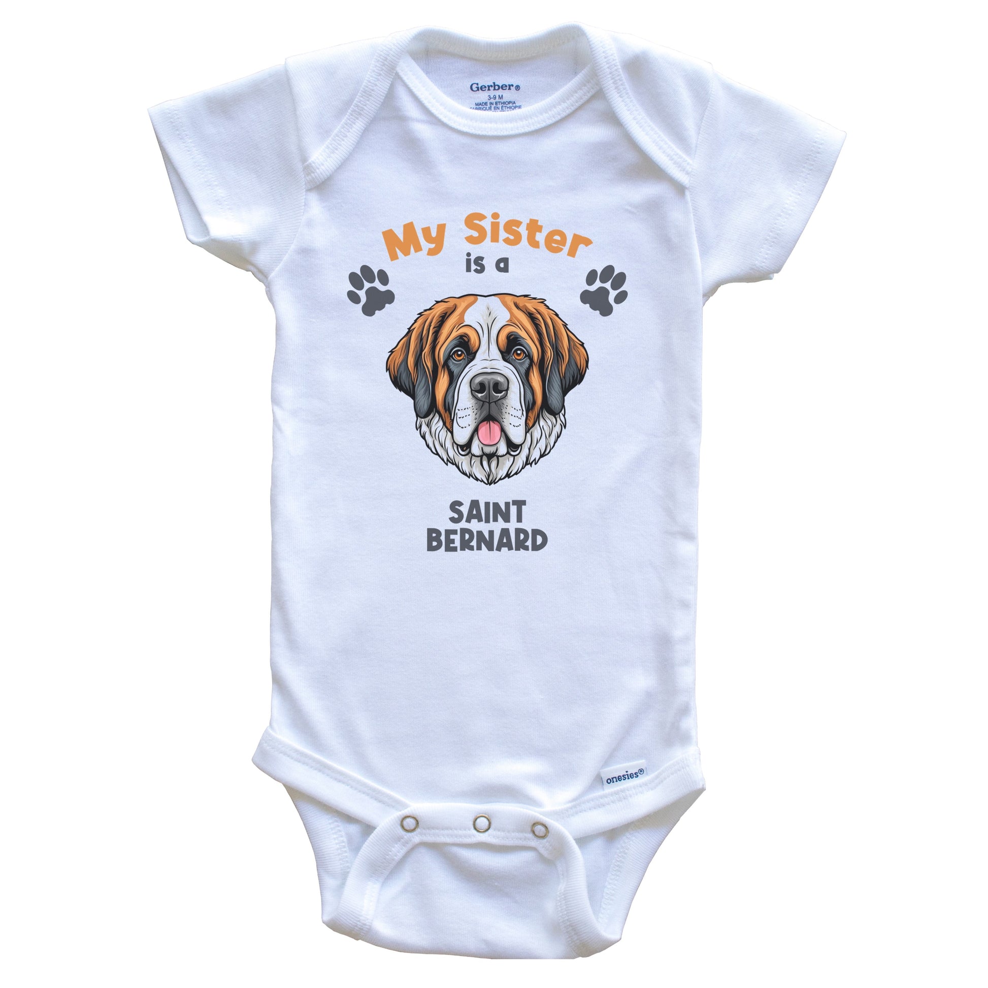 My Sister Is A Saint Bernard Cute Dog Breed Baby Bodysuit