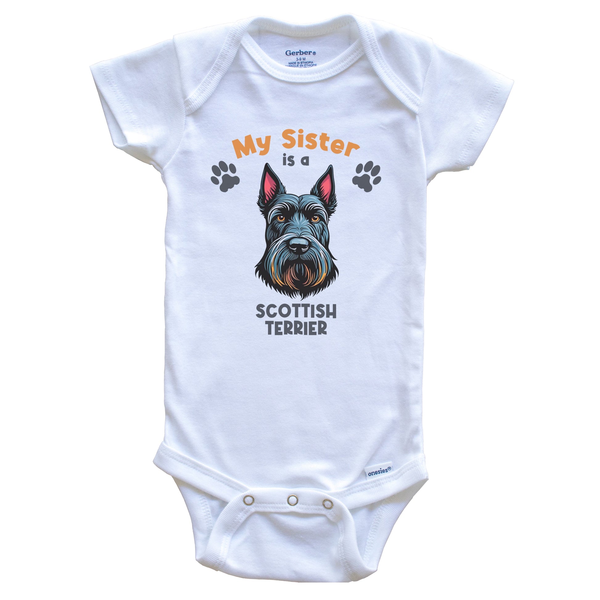 My Sister Is A Scottish Terrier Cute Dog Breed Baby Bodysuit