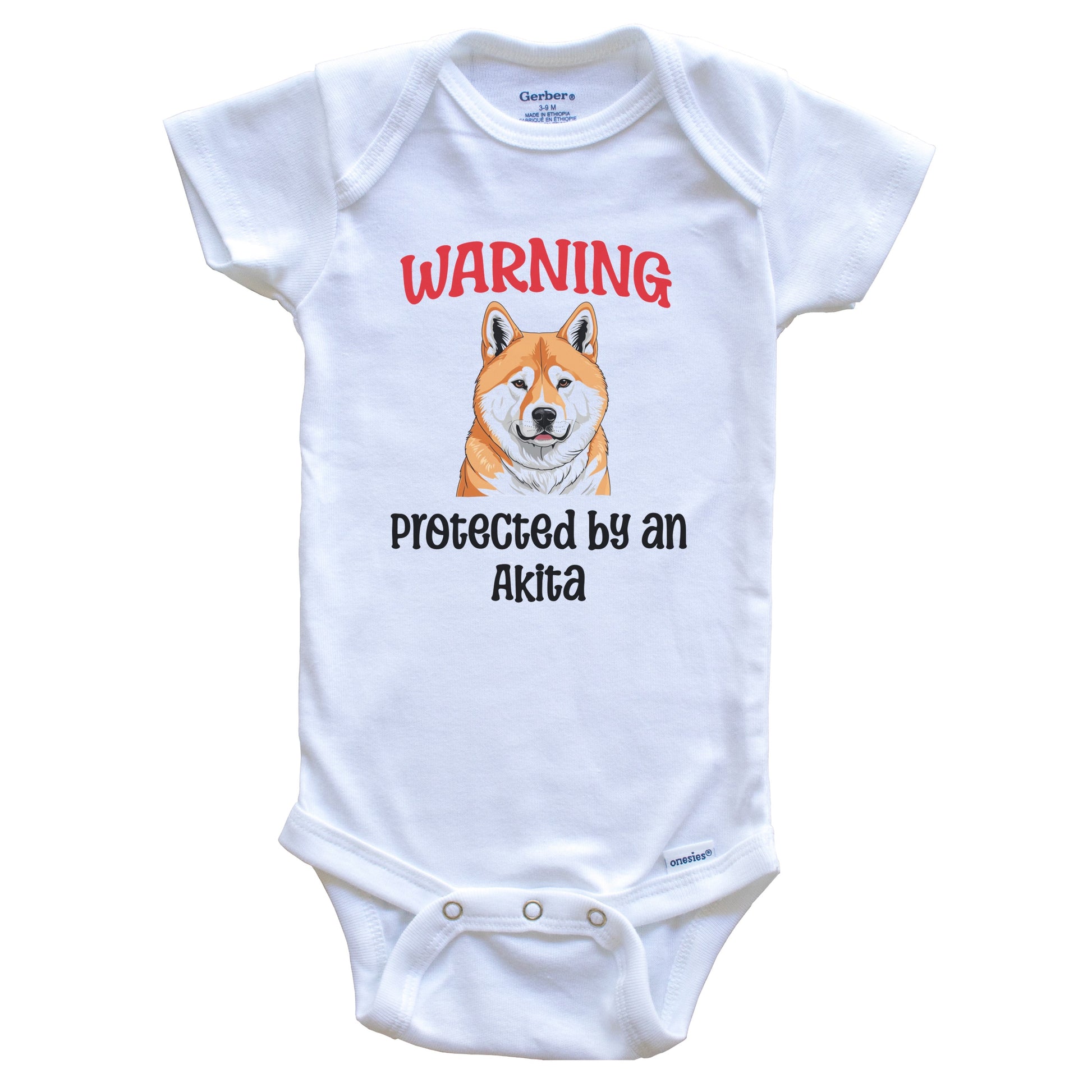 Warning Protected By An Akita Funny Dog Breed Baby Bodysuit