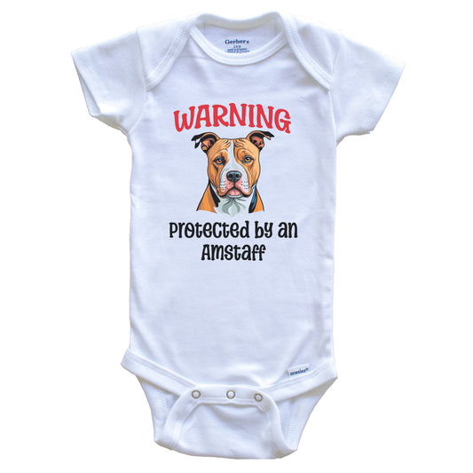 Warning Protected By An AmStaff Funny Dog Breed Baby Bodysuit