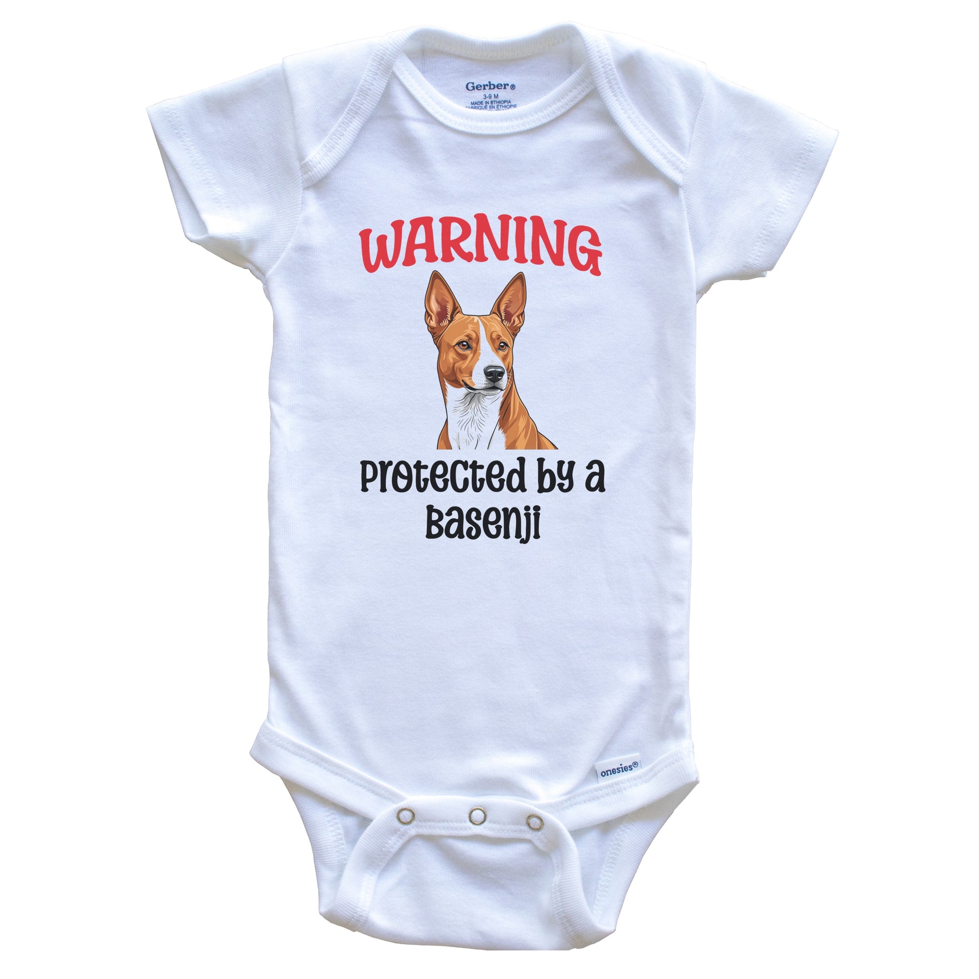 Warning Protected By A Basenji Funny Dog Breed Baby Bodysuit
