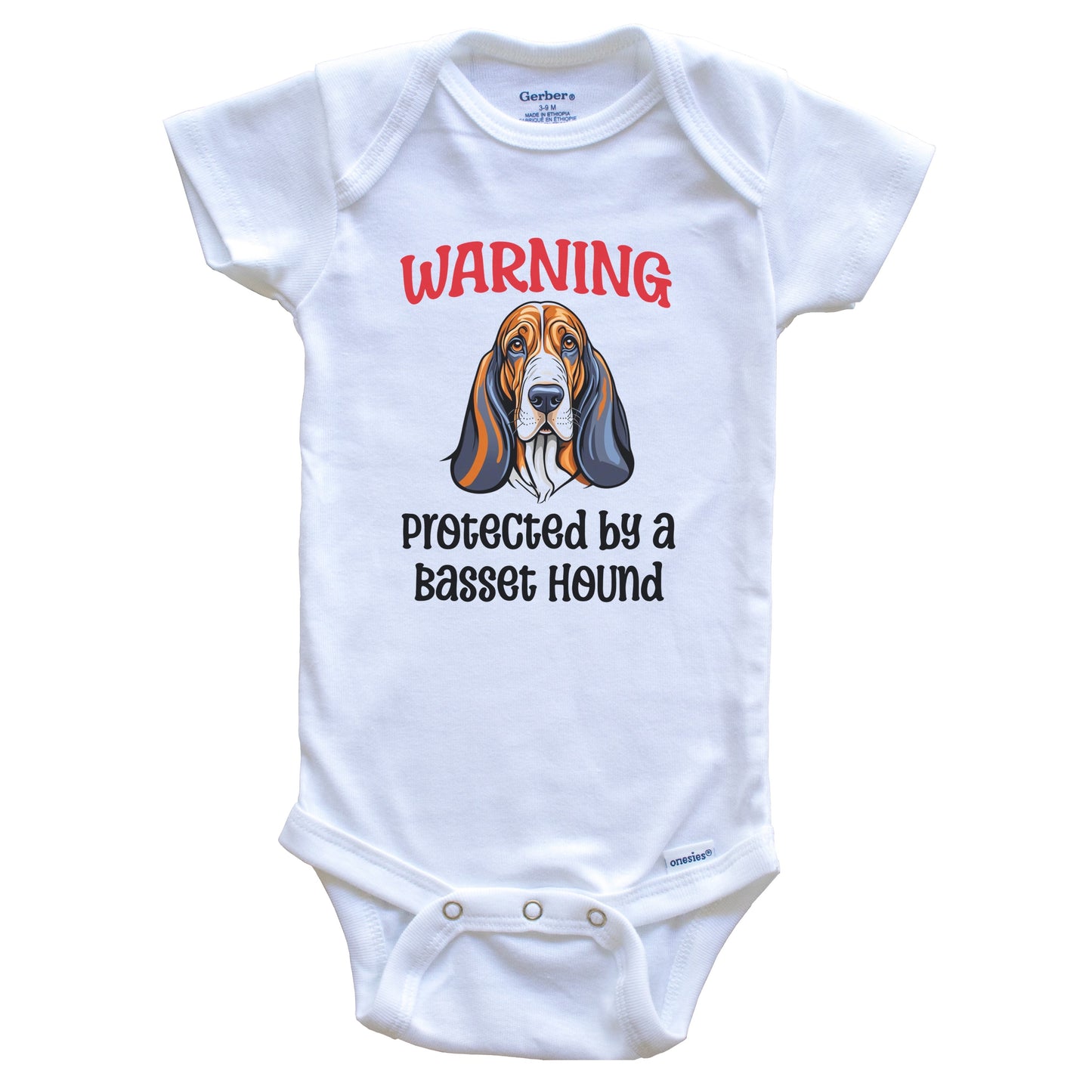 Warning Protected By A Basset Hound Funny Dog Breed Baby Bodysuit