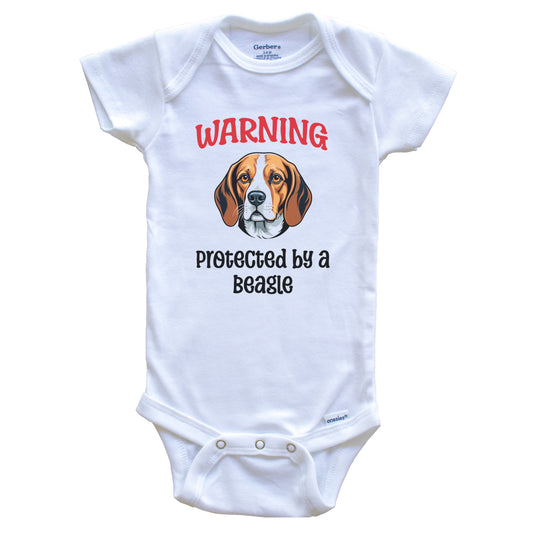 Warning Protected By A Beagle Funny Dog Breed Baby Bodysuit