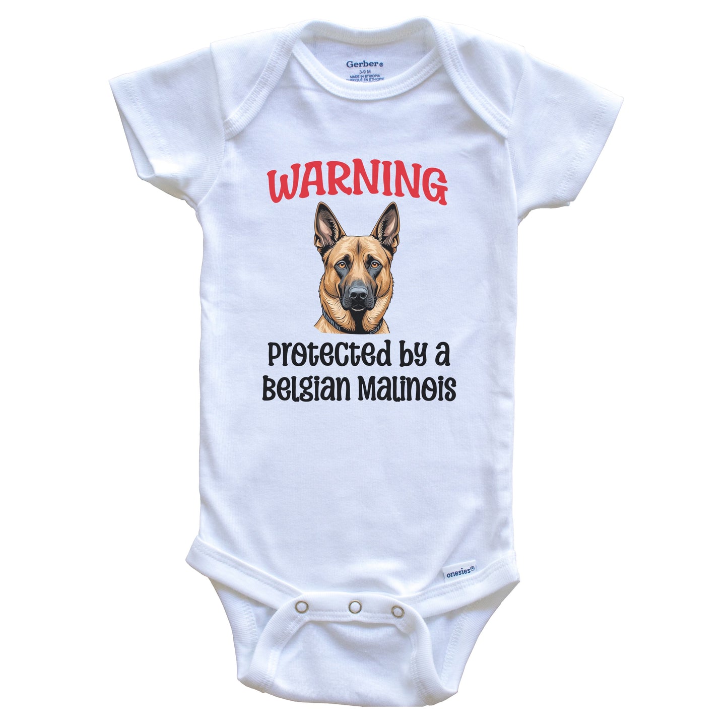 Warning Protected By A Belgian Malinois Funny Dog Breed Baby Bodysuit